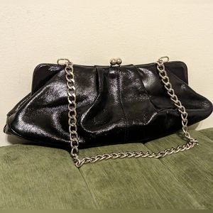 HOBO International Genuine Black Patent Leather Kisslock Baguette Purse Bag